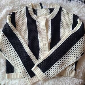 H&M Cream and Black Knit Button-Up Cardigan